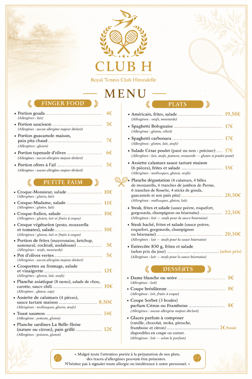 Carte cuisine